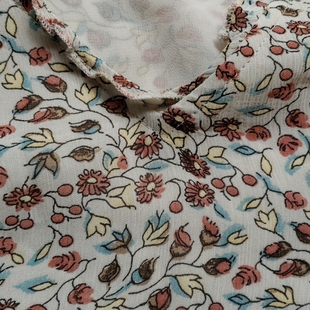 J Jill Shift Dress 3/4 Sleeves V Neck Small Petite see measures Tan Floral EUC - Picture 6 of 16
